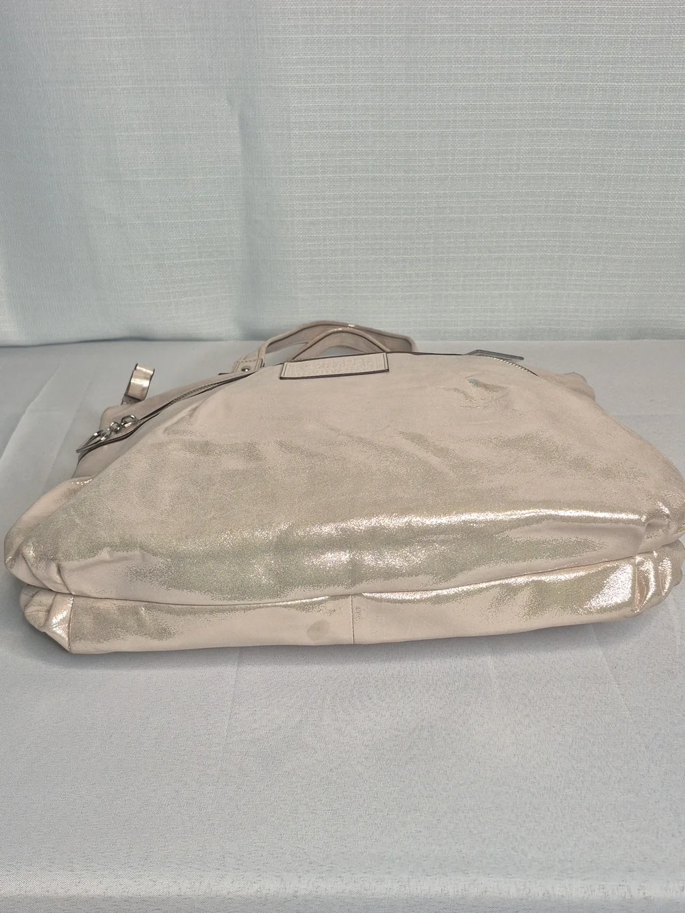 Coach Poppy Shimmery Champagne Tote Bag with Heart Charm (NWT)